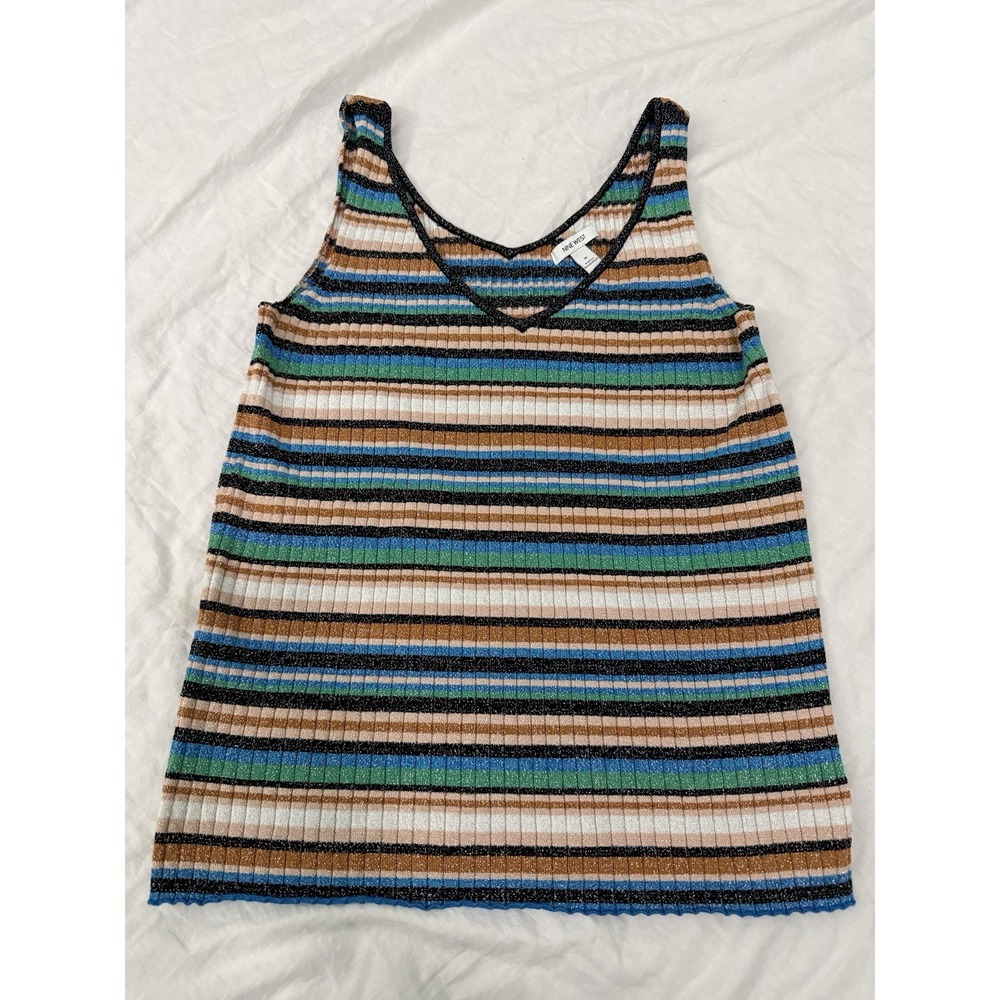 Nine West Womens Sz M Multicolor Metallic Striped Knit Tank Top V-Neck Y2K Style